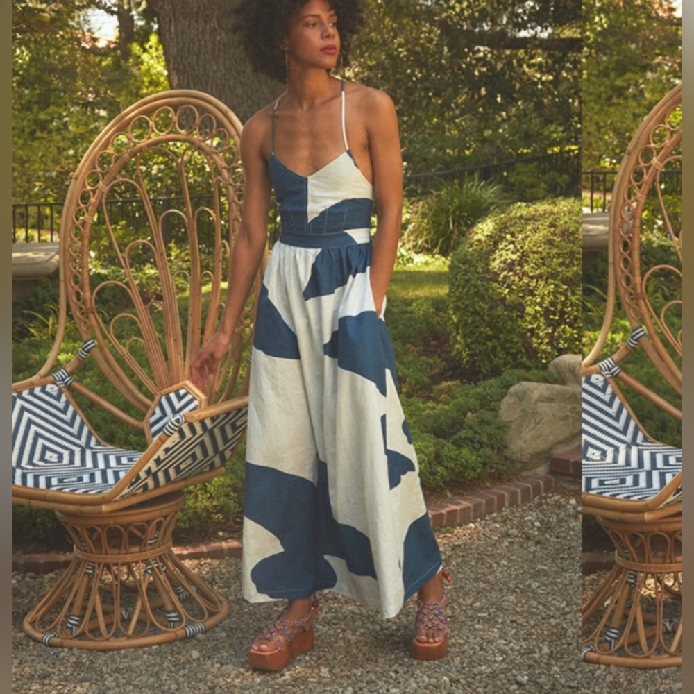 The Odells linen cotton mix Magnolia dress XL backless maxi vacation pockets